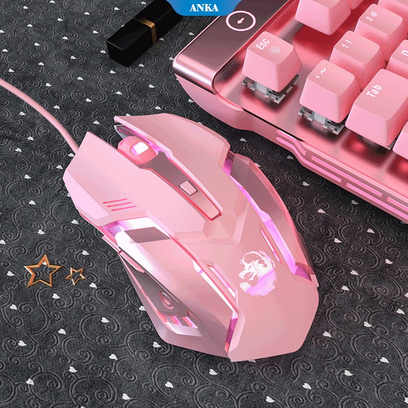 Mouse silent gaming kabel USB berwarna merah muda yang lucu Konfigurasi tinggi DPI yang dapat disesuaikan Ergonomi PC dan laptop dengan lampu latar