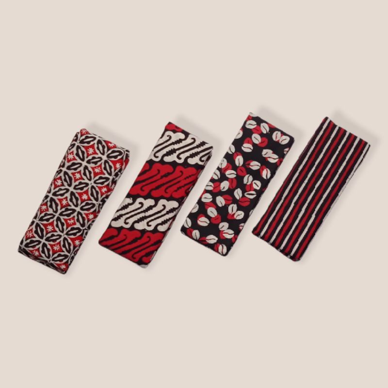 Kain Batik Cap Pekalongan Halus Tradisional 2 Warna Hitam Merah Putih