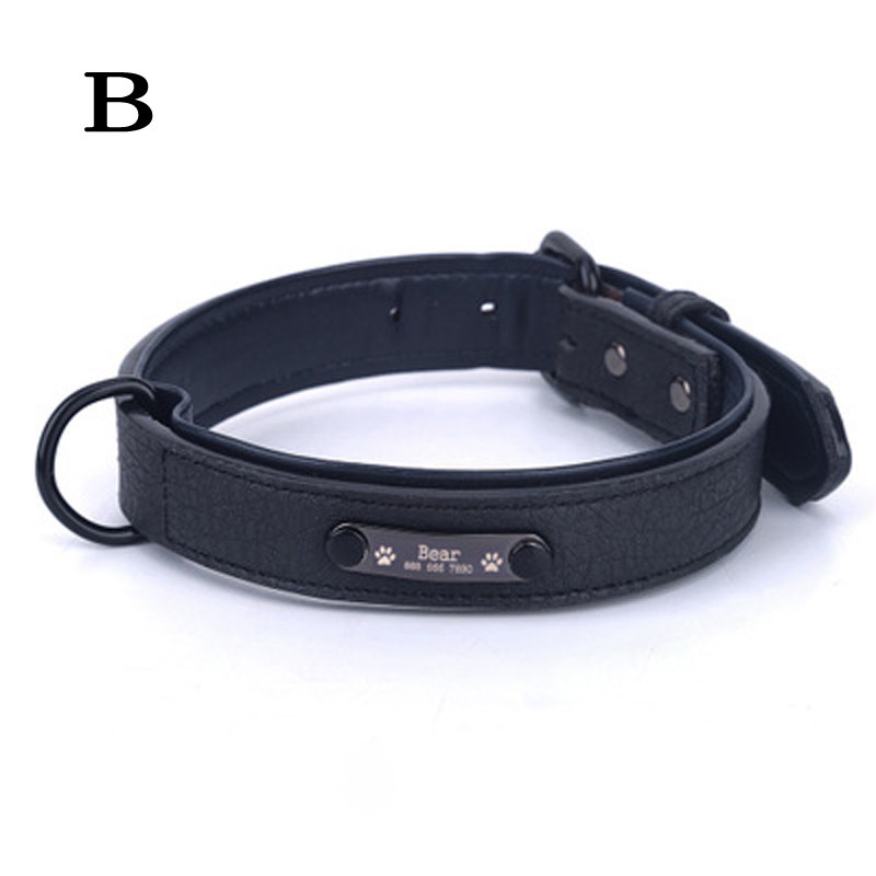 Personalized Dog Collars Adjustable Soft Leather Custom Dog Collar ID Tag Untuk Anak Anjing Kucing Anjing Besar Kerah