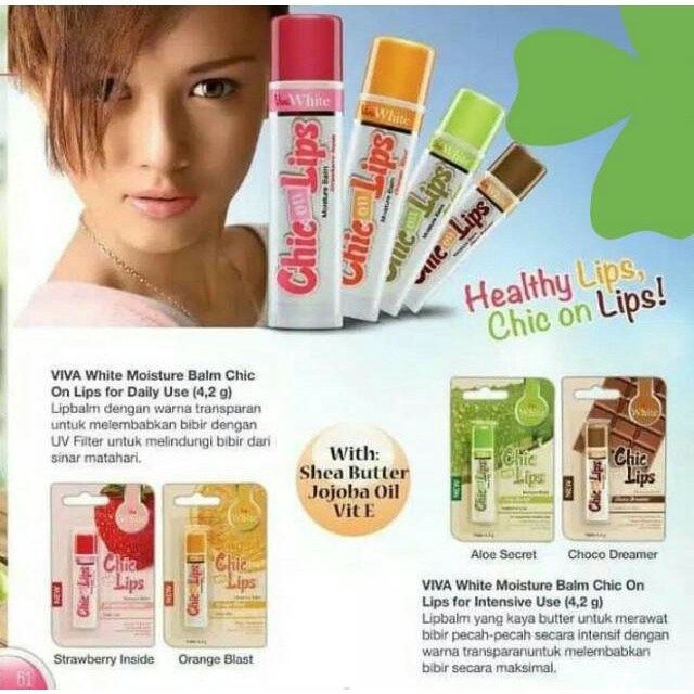 Viva Chic on Lips Lip Balm Pelembab bibir Moisture Jojoba Oil, Aloe UV Filter Vit E 4.2g (KIM)