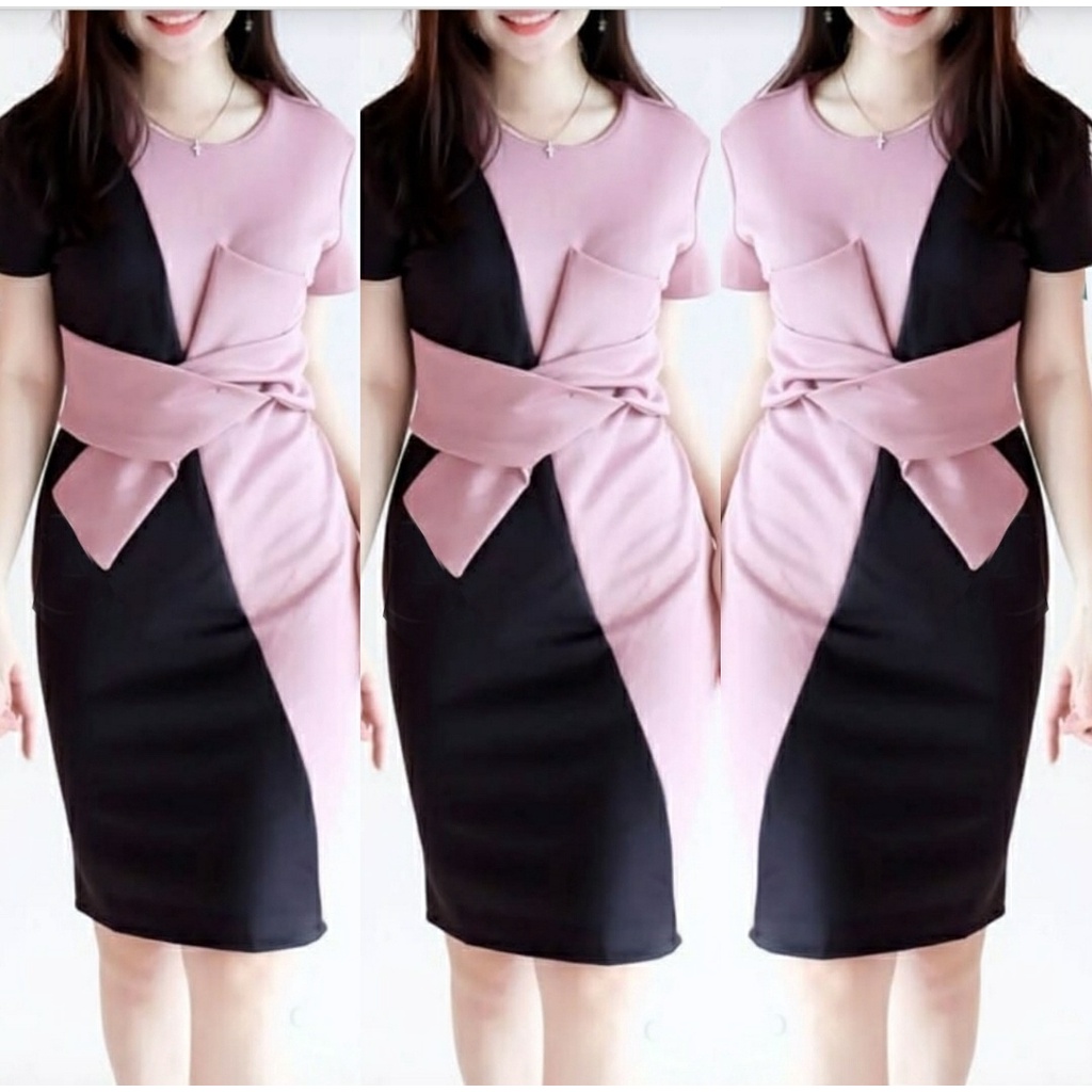 [HNFK] Dress Twotone Import / Dress / Dress Wanita / Dress Wanita Korea / Casual Dres