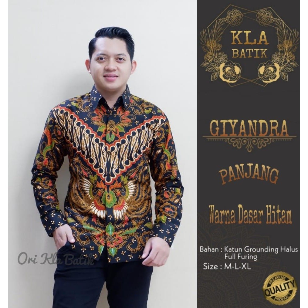 GIYANDRA Atasan Kemeja Batik Pria PREMIUM Lengan Panjang Katun Halus FULL FURING KLA