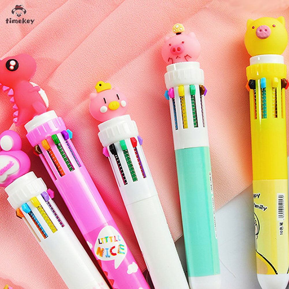 【TK】Pulpen 10 Warna Bentuk Kartun Hewan Lucu Untuk Sekolah/Kantor/Hadiah
