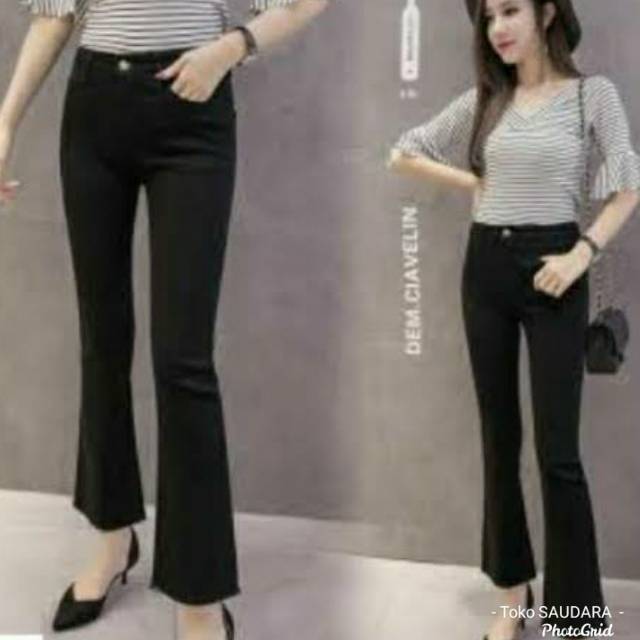 Celana jeans cutbray hitam wanita