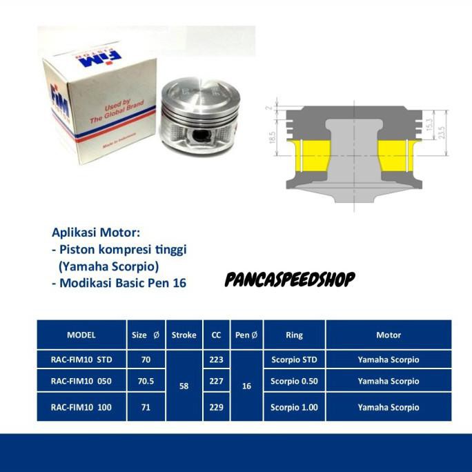 Piston Fim Scorpio 70,5 Pin 16 Seher Fim10 Scorpio (Kode Zk 006))