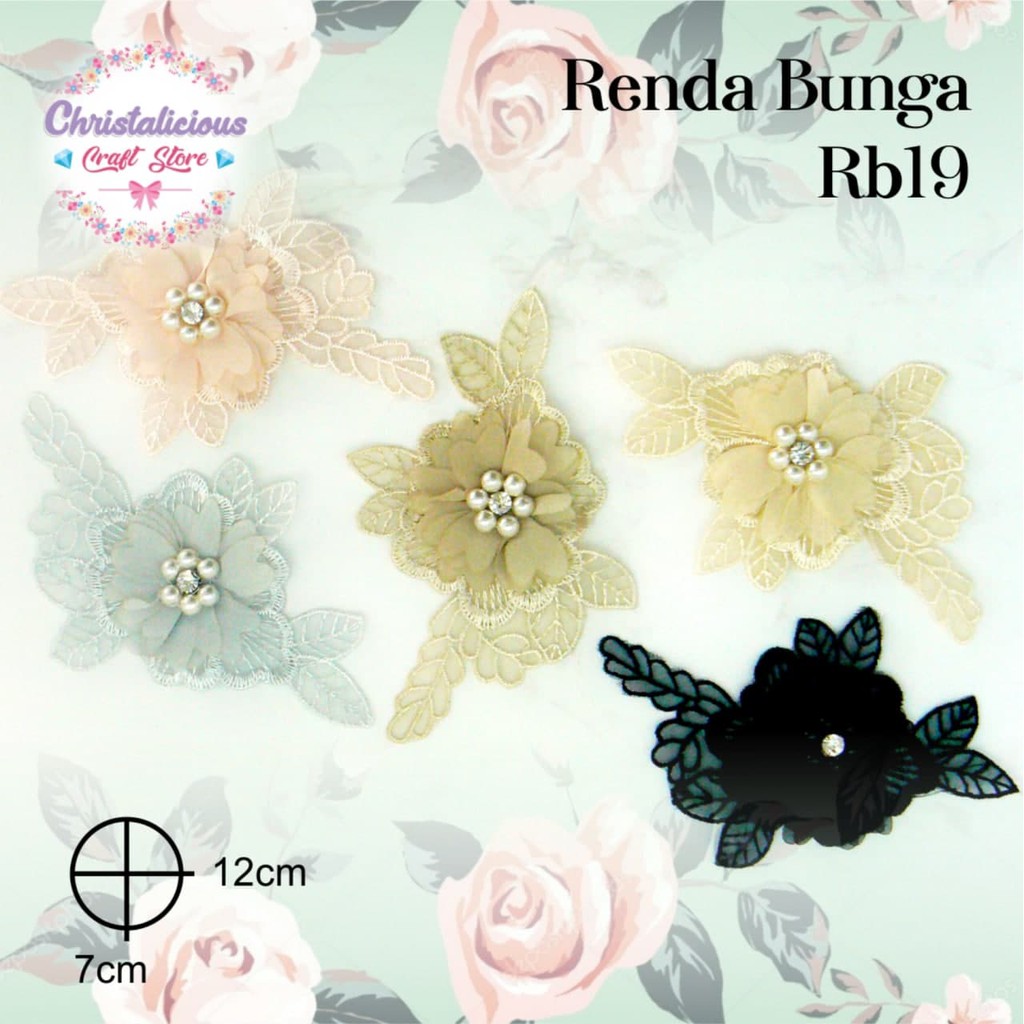 Bunga RB 19 Renda Bunga Cantik Elegant, Renda Hijab, Renda Gaun, Renda Bunga, Bunga Renda Fashion