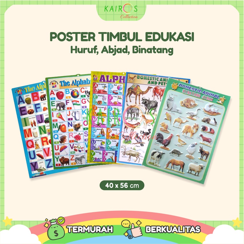 Poster Anak Timbul Belajar Aneka Binatang dan Huruf Abjad Alphabet