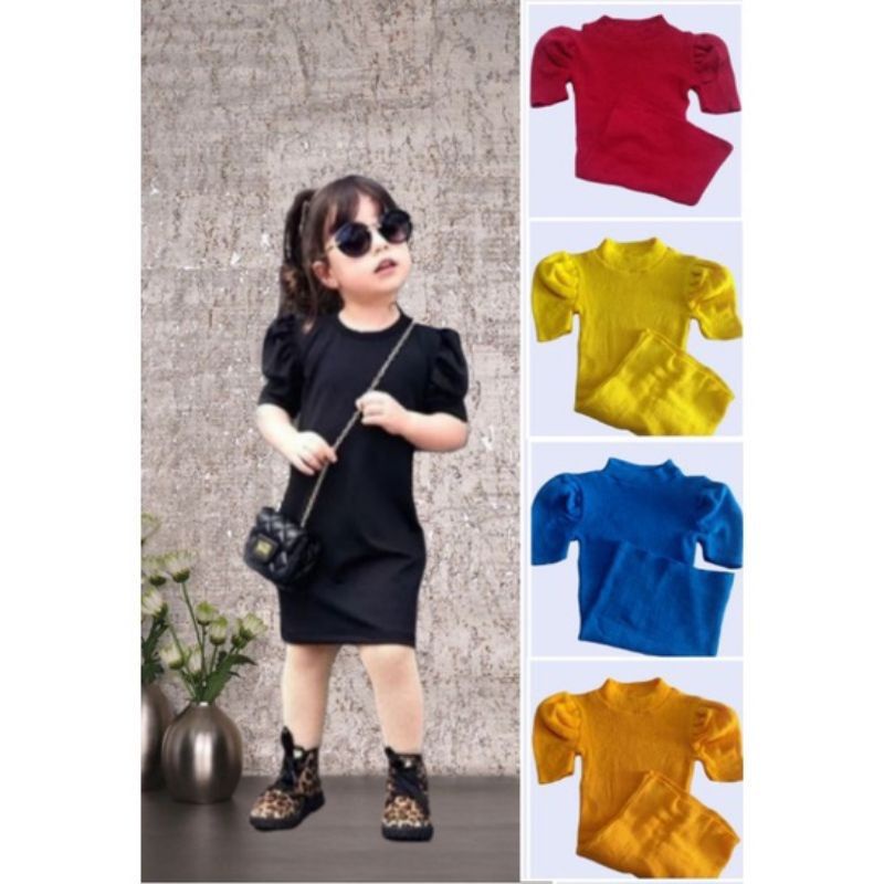 Dress lengan balon/Tunik casual baju rajut anak perempuan 2 - 4 tahun