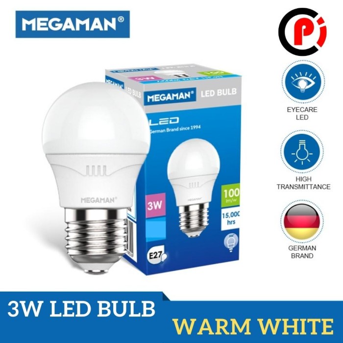 MEGAMAN Bola Lampu 3 Watt 3W Bohlam LED Cahaya Kuning Warm White