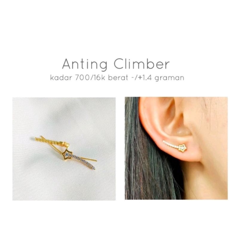 anting jepit anting climber bintang emas asli