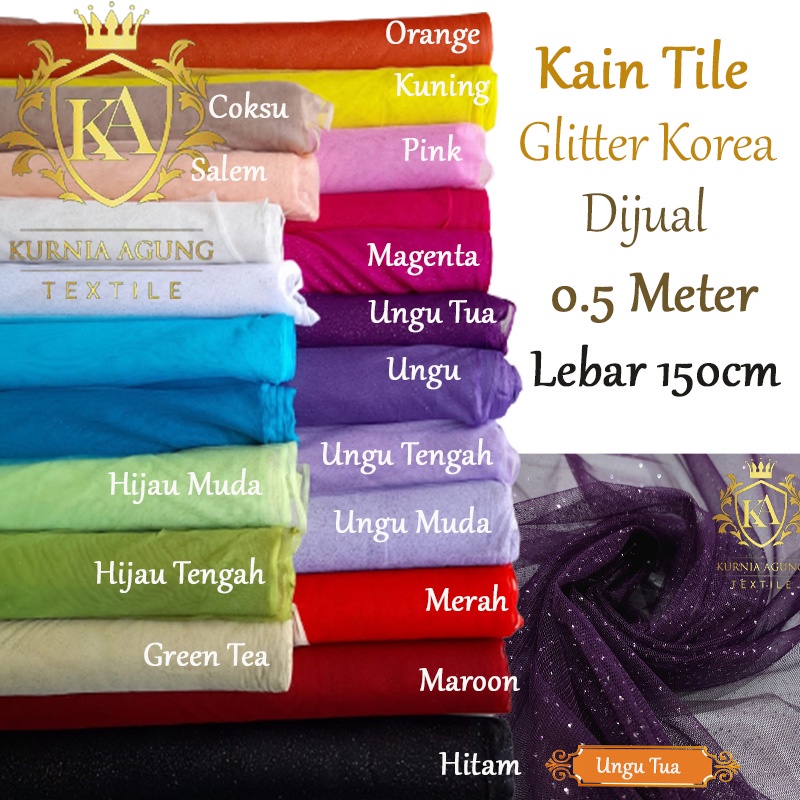 Kain Tile Tulle Tila Gliter Korea 150cm Bahan Rok Dress Gaun Kebaya 0.5 Meteran Lebar 150cm