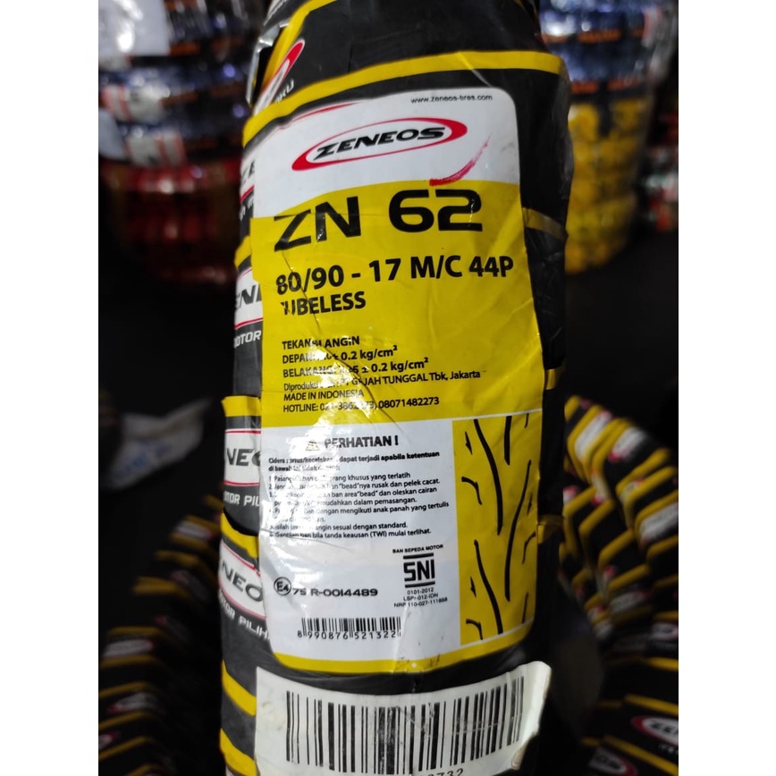 Paketan BAN ZENEOS 80/90-17 & 90/80-17 ZN 62 TUBELESS