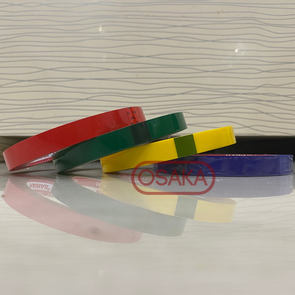 Selotip / Isolasi / Lakban Buah Sayur Plastik Warna Hawaii 12mm / 1/2 inch x 50m Merah Kuning Hijau 