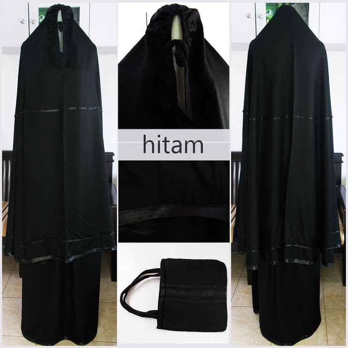 Mukena Bali Traveling|mukena polos|warna hitam list hitam