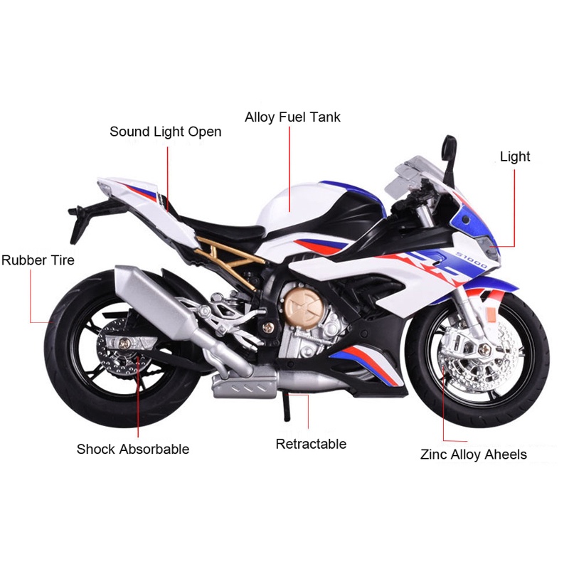 Miniatur Diecast Motor KALWASAKI H2R BMW S1000RR Skala 1 / 12 Bahan Alloy Untuk Koleksi