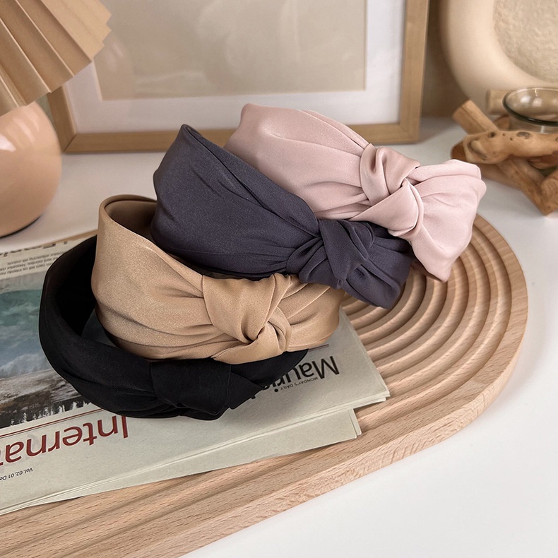 BANDO KAIN SIMPUL KOREA KNOT HEADBAND SILK LEBAR WIDE BRIMMED GAUCE KNOTTED HAIR HOOP HEADBAND HAIRBAND HAIR AKSESORIS RAMBUT WANITA BENDO BANDANA KOREAN LEMBUT WARNA POLOS