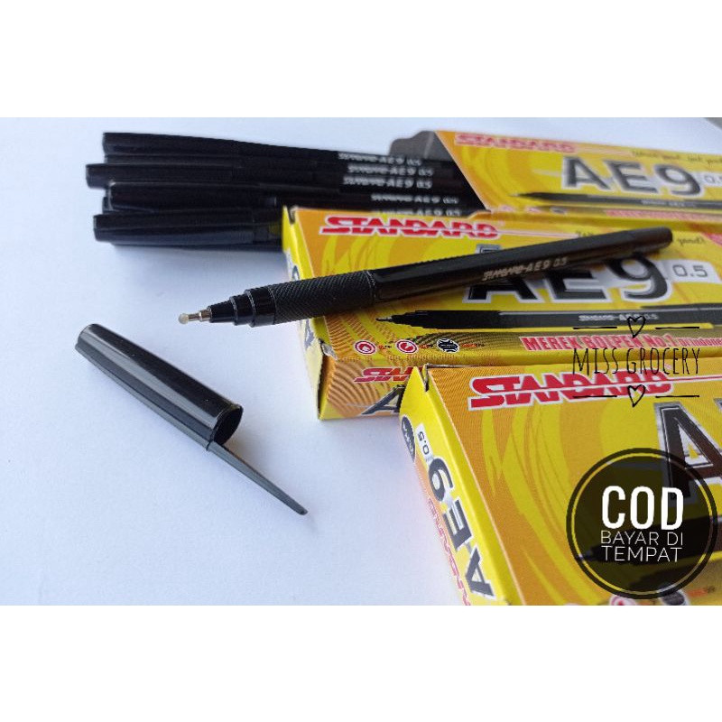 Pulpen Standart Ae9 0,5 mm hitam / bolpoint standart ae9