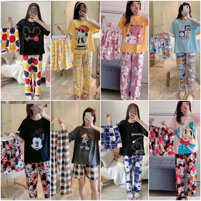 (40motif)Piyama 3 in 1 Import Murah Piyama Lengan Pendek style Korea Baju Tidur Wanita Import