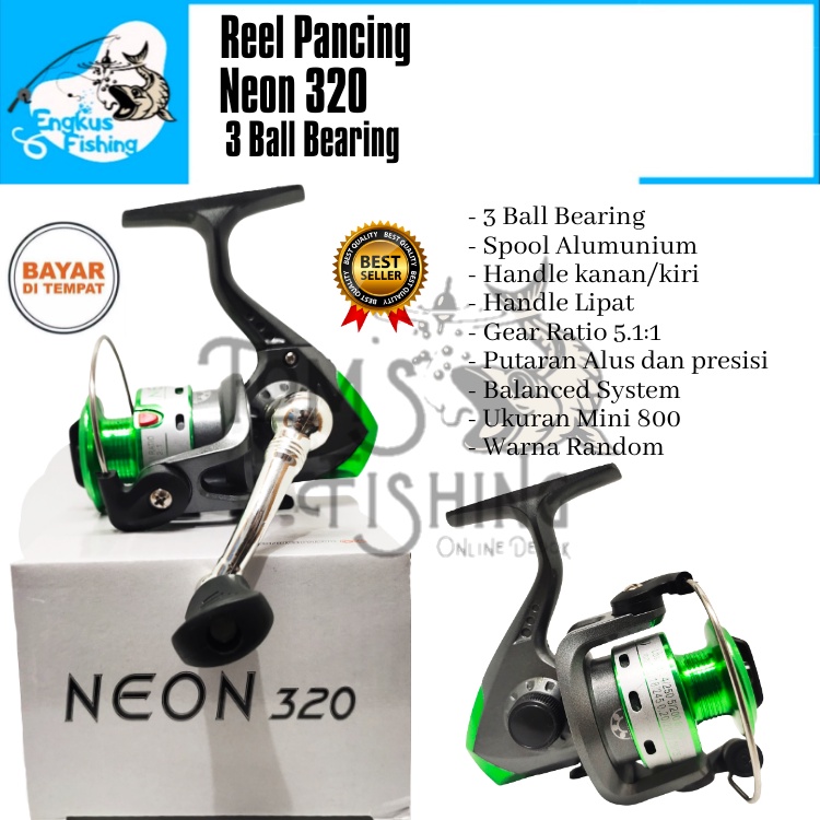 Reel Pancing Neon 320 Spool Alumunium (3 Bearing) Murah High Quality - Engkus Fishing