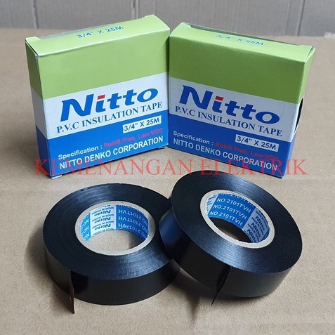 NITTO ISOLASI LISTRIK ORIGINAL TAPE HITAM 3/4&quot; 25M / LAKBAN PVC ASLI