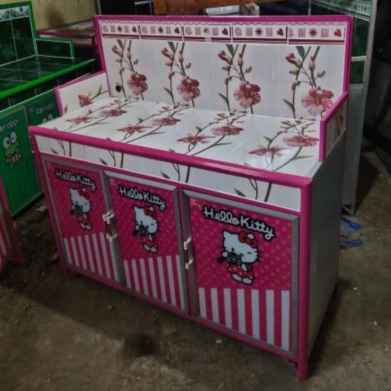 Meja Kompor 3 Pintu Super Hello Kitty, Rak Piring Keramik Alumununium
