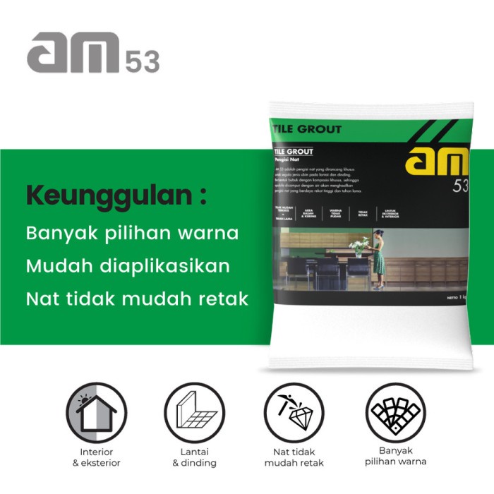 AM Tile Grout Pengisi Nat AM 53 1Kg - Green Pie