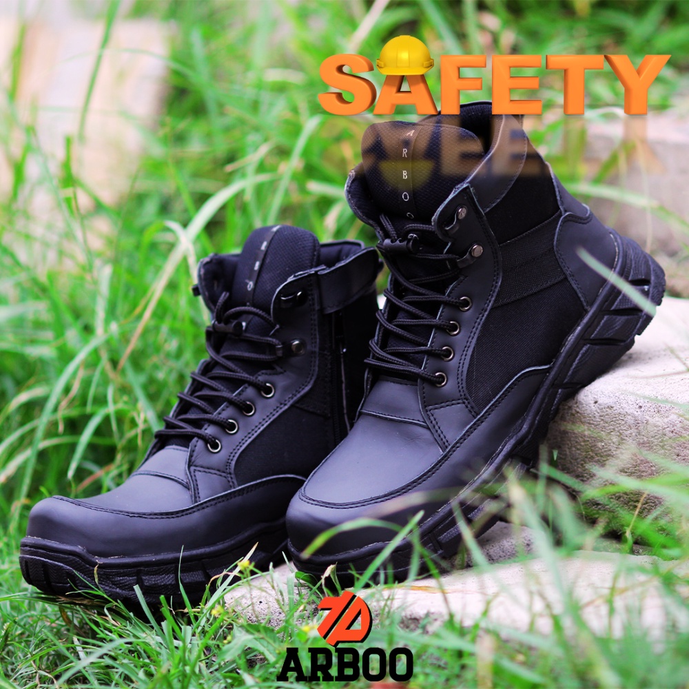 Sepatu Pria Boots Safety Boa Low Sepatu PDL Pendek Kulit Asli Ujung Besi