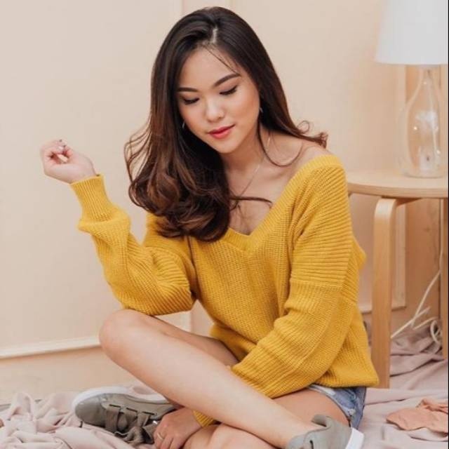 BAJU RAJUT WANITA LENGAN PANJANG V/ DALLE BAJU RAJUT POLOS LEHER V MURAH/ BAJU RAJUT KEKINIAN/ BARU