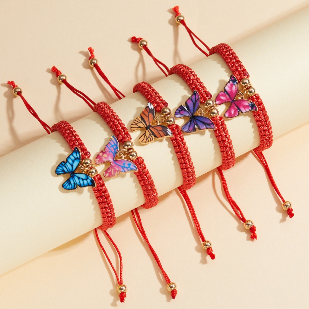 Hand-woven Red Rope Butterfly Adjustable Man and Woman Lucky Bracelets for Couples Braid Jewelry