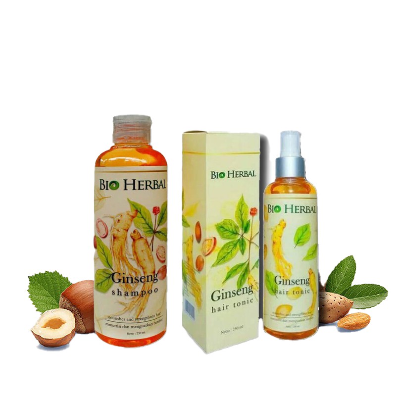 [2 Botol] Paket Bio Herbal Ginseng Shampoo &amp; Hair Tonic BPOM