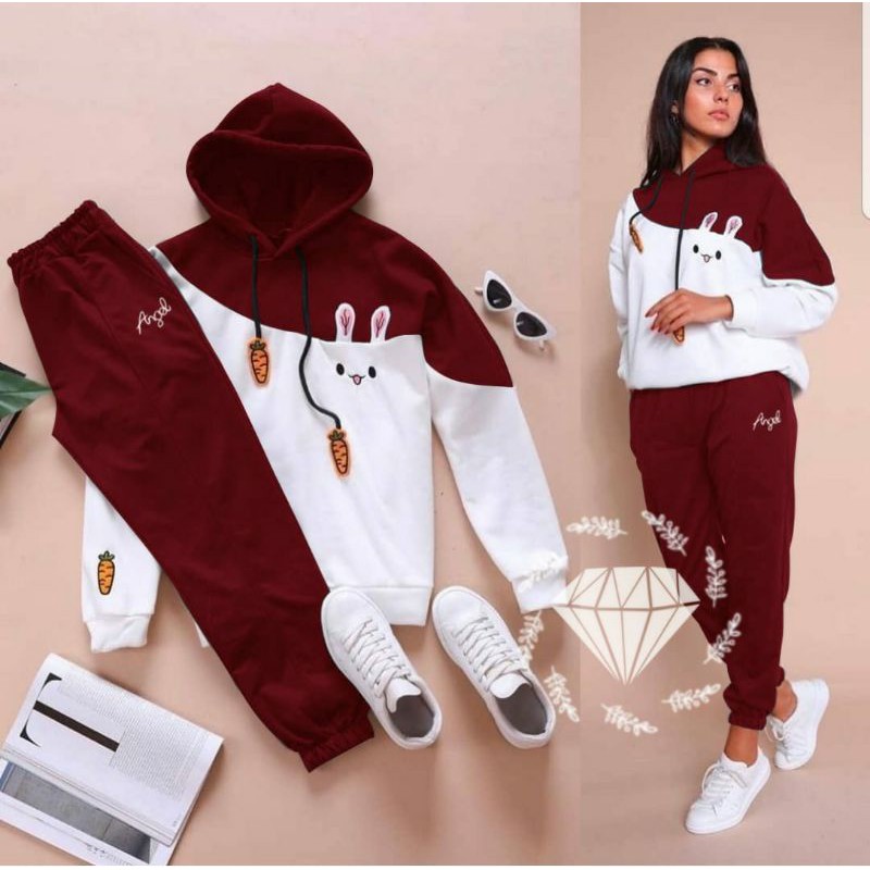 PCS SET BUNNIES HOODIE PAKAIAN WANITA SETELAN ATASAN AN CELANA BABYTERRY 2 UKURAN L DAN JUMBO KR ADA VIDEO REVIEW ASLI PRODUK