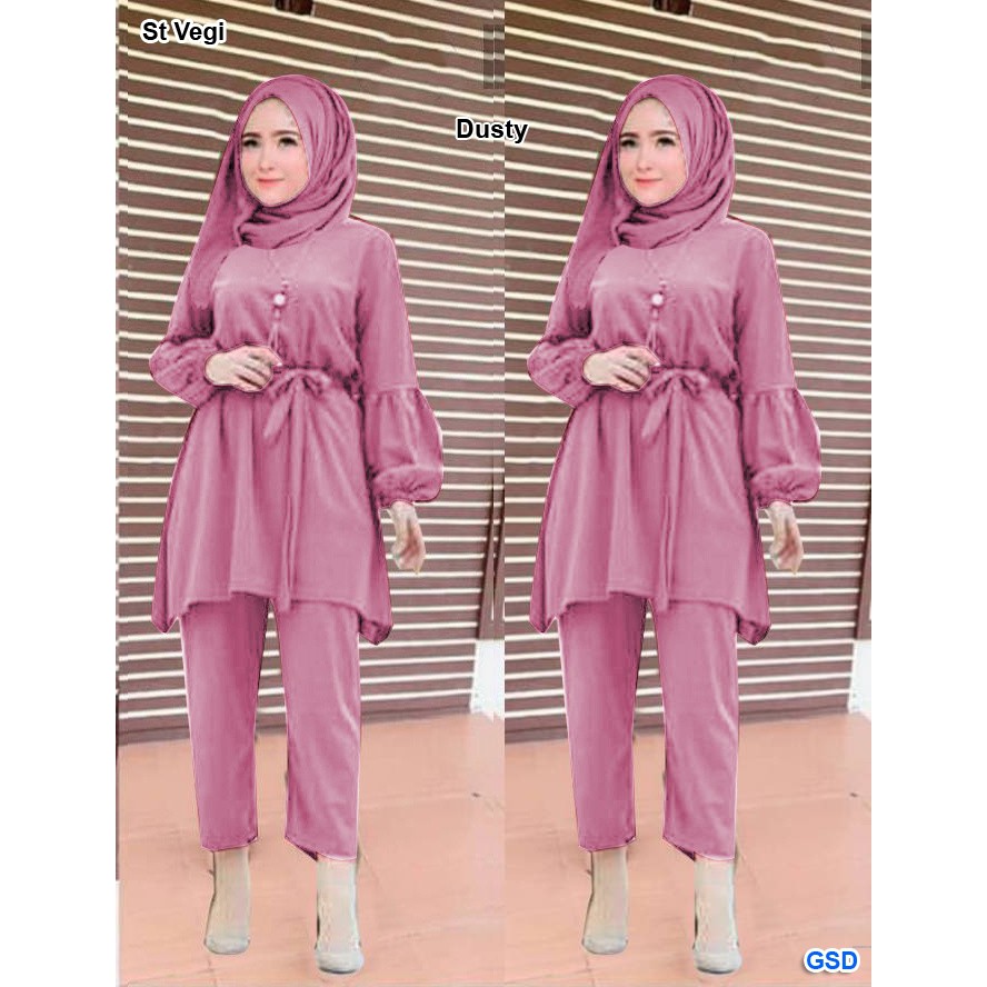 St vegi/setelan blus dan celana muslim/casual hijablooks/fashion muslim murah terbaru kekinian