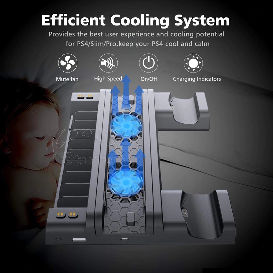 Docking Vertical Cooling System PS4 with 2 Gamepad Controller Charging Base - TP4-19076 - Black