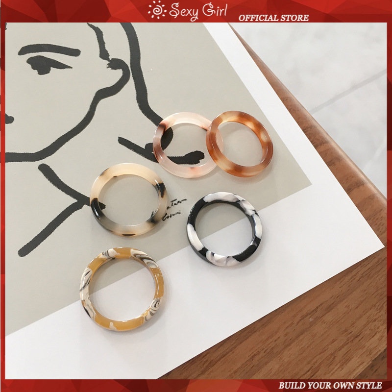 Cincin Amber Asetat Warna Campur Gaya Retro Korea Minimalis Untuk Unisex