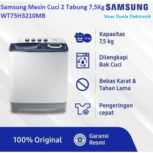 Samsung Mesin Cuci 2 Tabung 7,5Kg WT75H3210 Anti Karat WT75H3210MB