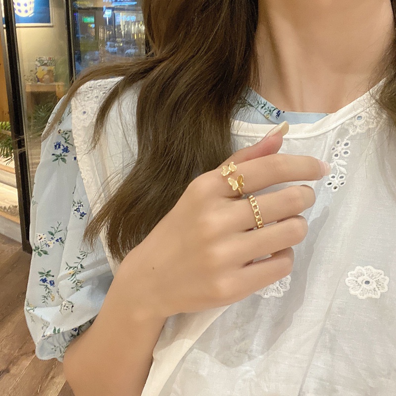 Candy Jewelry Fashion 2 Pcs Ring Sets Metal Geometric Hollow Butterfly Rings for Women Silver Gold Plated