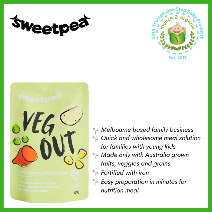 

ROMAN SWEETPEA BABY CEREAL MUSHY SPUDS, CORN & PEAS 6M+ 125G
