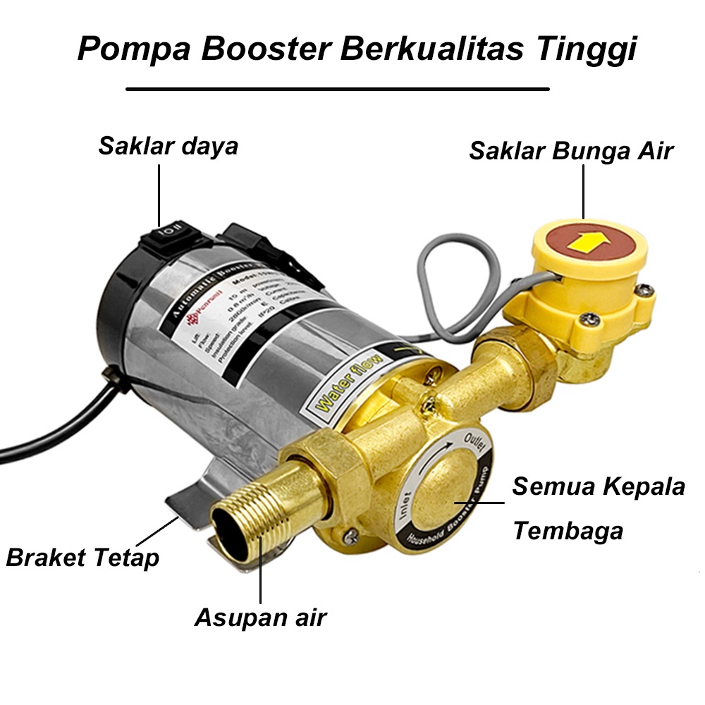 Pompa Booster Pendorong 100Watt Mesin Pendorong Air Shower Water Heater Booster Pompa Booster Otomatis