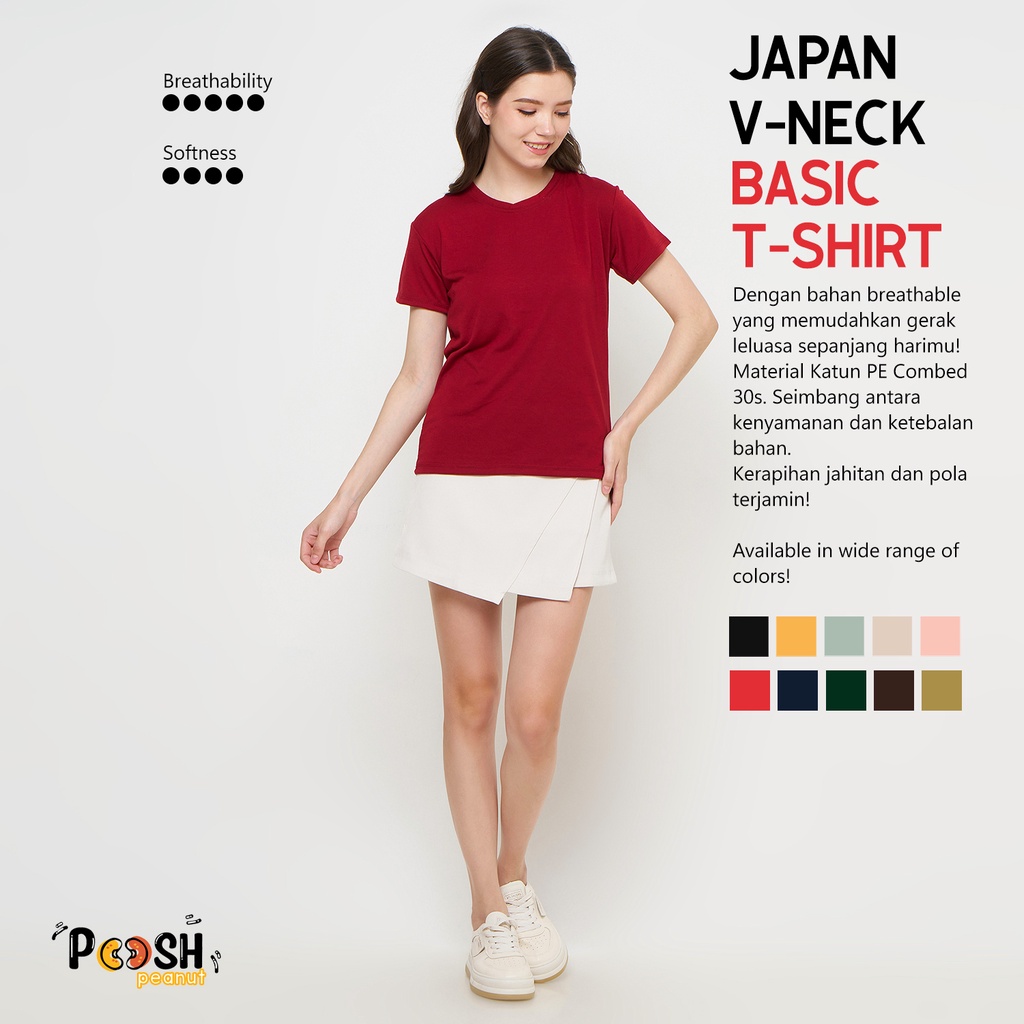 [POSH PEANUT] KAOS POLOS WANITA PREMIUM COTTON | BAJU POLOS WANITA | KAOS POLOS ONECK | KAOS POLOS VNECK | KAOS POLOS WANITA JUMBO | BAJU OVERSIZE