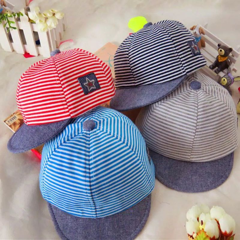 TOPI ANAK BAYI STRIPE SALUR TOPI BASEBALL COTTON MIX DENIM LEMBUT BAYI