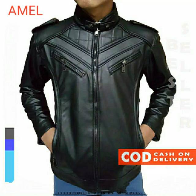 PREMIUM Jaket Kulit Pria Elegant Black ARL 033 Silverstone RFLA Ariel Noah Sintetis 90 Mirip Kulit