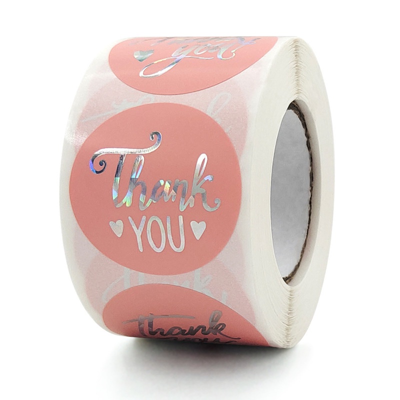 500pcs / Roll Stiker Bulat Tulisan Thank You Warna Pink Untuk Dekorasi Pernikahan - 90