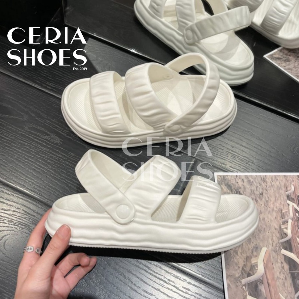 MlNlSO Sandal Jelly Wanita Korean Slip On Puffy Sandals Muddy 2 in 1 Import Bahan Karet PVC Empuk Elastis Non-slip