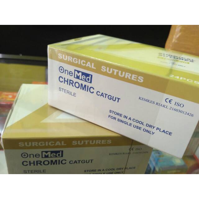 Benang Jahit Catgut Chromic+Jarum Onemed 2/0 3/0 &quot;Pcs&quot;