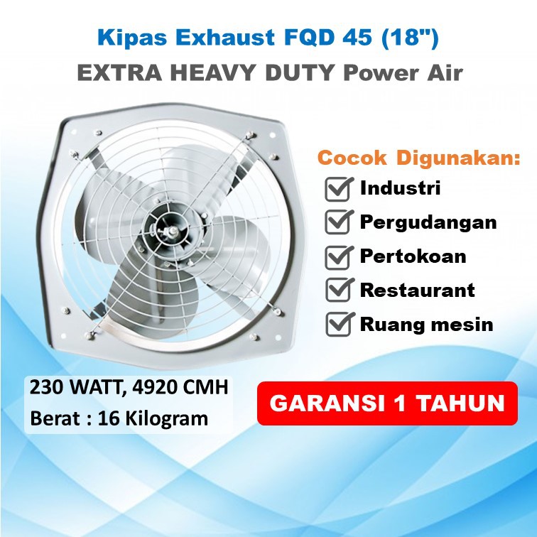 Kipas Angin Dinding Exhaust  FQD 45 Extra Heavy Duty Power Air 18" Fan Tornado Industri Pabrik Dapur