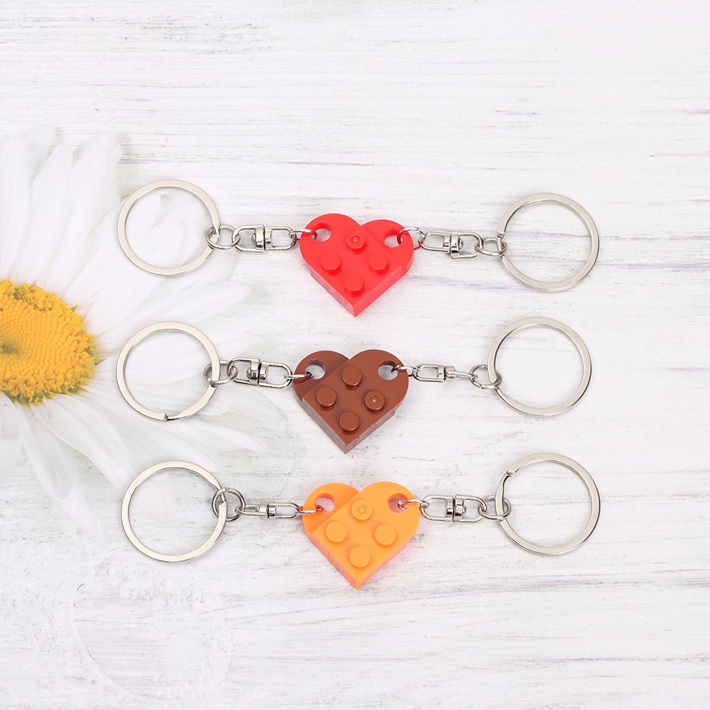 2 Pcs Fashion Pasangan Terpisah Persahabatan Gantungan Kunci Blok Bangunan Gantungan Kunci Key Buckle Heart Pendant