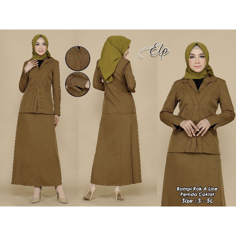 BAJU DINAS PEMDA PNS WARNA KHAKY COKLAT ROK A ROMPI PERTAMA / FREE HIJAB