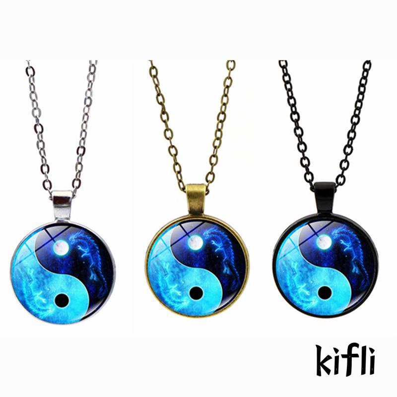 Kalung Rantai Dengan Liontin Batu Permata Motif Naga Bulan Yin Yang Tai Chi Untuk Sweater