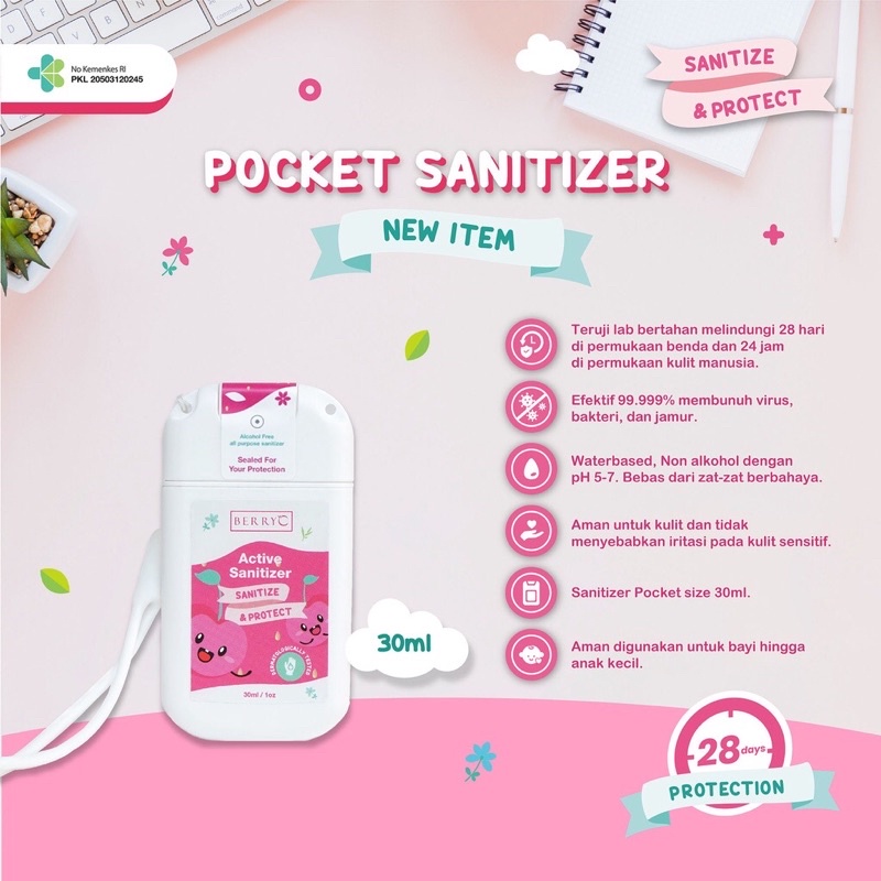 BERRYC Pocket Active Sanitizer Mini 30ml FREE Strap