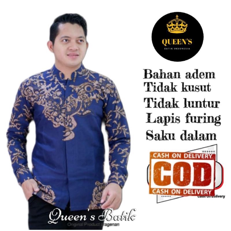 Koko batik Koko batik solo pria Koko batik pria lengan panjang Koko batikBatik solo Atasan Kemeja Ba